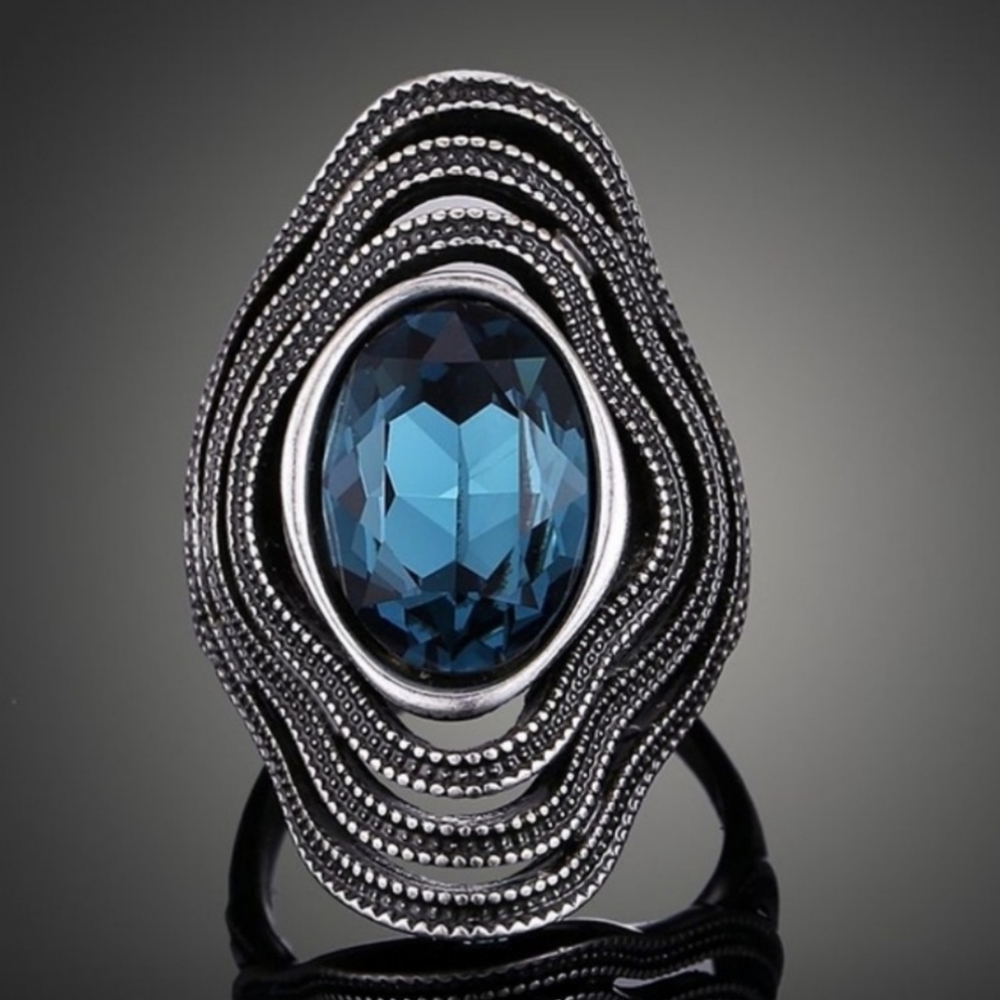 💥Sapphire Vintage Style Oval Statement Ring - Picture 3 of 3
